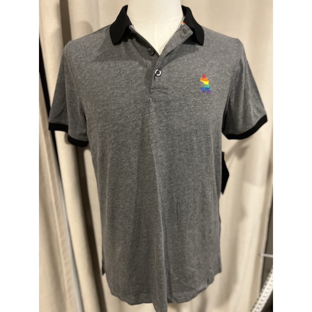 Disney‎ Rainbow Collection Men's Polo Short Size 2L Gray With Black Trim NWT